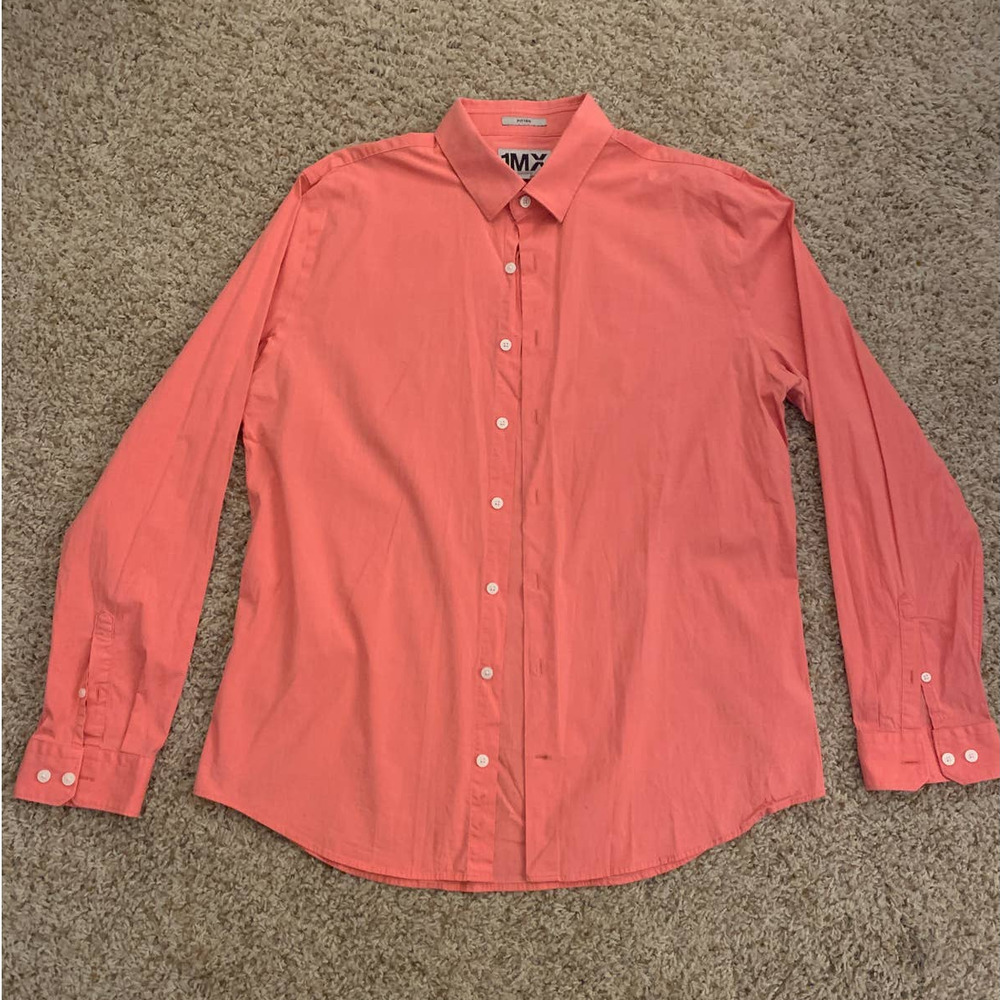Express Peach/Orange Men's Fitted Button Down- Size XL